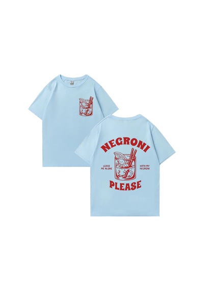Flood Of Style Negroni Lütfen Grafik T Shirt Erkek Kadın Komik Kokteyl Meme Tee Boy Yüksek Kalite Yaz Mavi