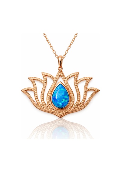 Gümüş Opal Taşlı Rose Lotus Çiçeği Kolye Gümüş Gümüş