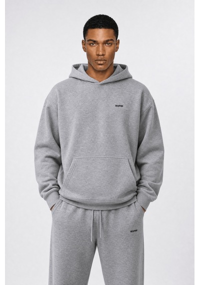 Erkek Respire Basic Oversize Hoodie Gri Melanj