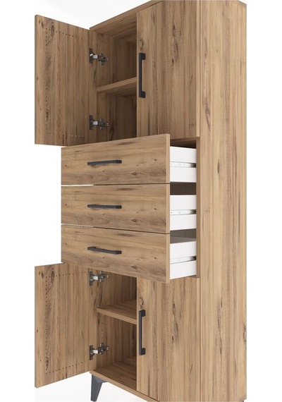 Arges Dolap 3 Raflı 3 Çekmeceli 4 Kapaklı 60x30x163 Çam-çam Atlas Çam