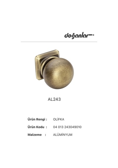 5 Adet Doğanlar Al-243 Mobilya Kulp Tek Vidalı Düğme Olifka Antik Sarı