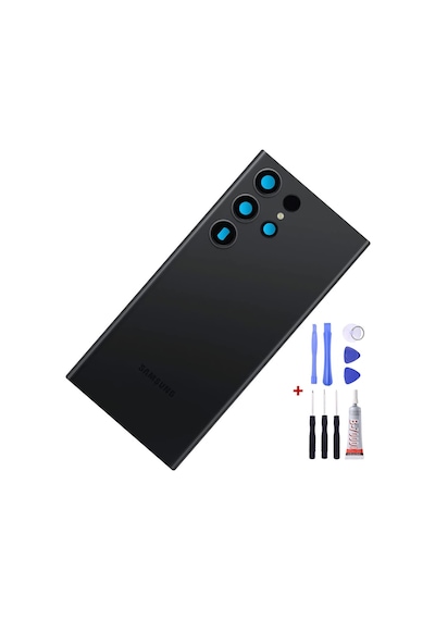 Samsung S23 Ultra Siyah Uyumlu Arka Cam Kapak Pil Kapağı Tamir Set B7000 Set Siyah