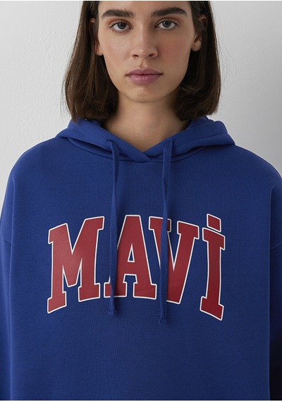 Mavı Logo Kapüsonlu Sweatshırt Derin Lac Mavi