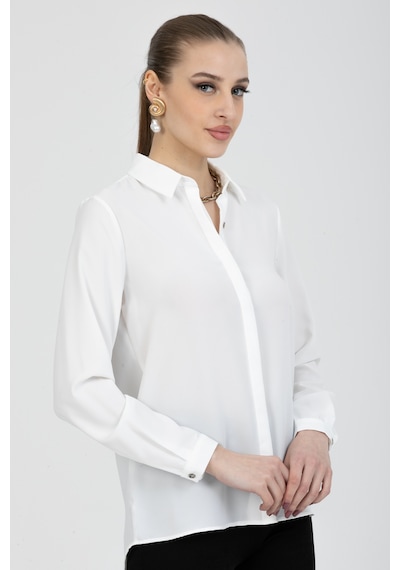 Pera Moda Basic Önü Kısa Arkası Uzun Küçük Ve Büyük Bedenli Jessica Gömlek Beyaz