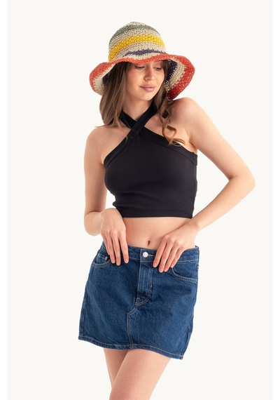 Hiccup Askılı Boyun Çapraz Ön Crop Top Natural