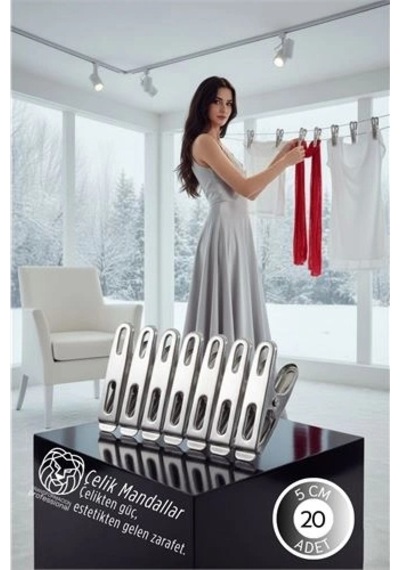 Premium Çelik Mandal Seti - 20'lü Elite Seri, Endüstriyel Mukavemetli Çamaşır Mandalı 722779 40 x 19