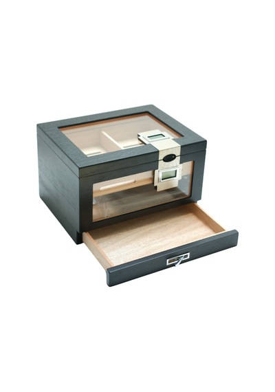 Premiumquality Providencia Çift Nem Ölçerli Siyah Sedir Humidor Puro Kutusu - Tr9637