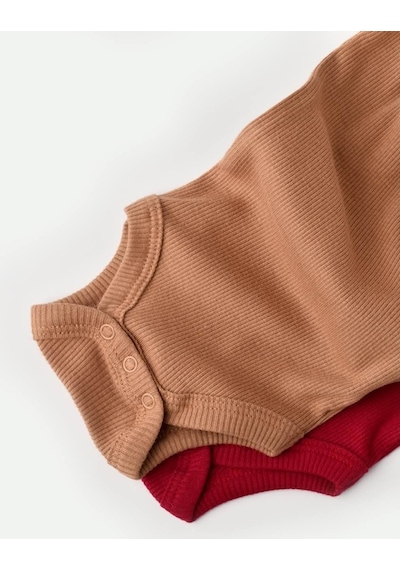 Rebebe Babycosy Modal 2 Li Kısa Kollu Bebek Badi - Bebek Body - Csym1121 (544639971) Kahverengi - Kırmızı