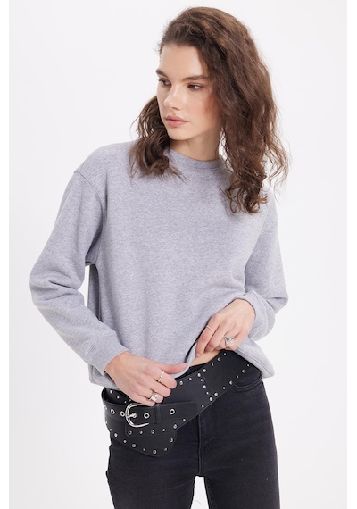 Tudors Kadın Oversize Geniş Kesim Pamuklu Bisiklet Yaka Gri Sweatshirt-39925 Gri
