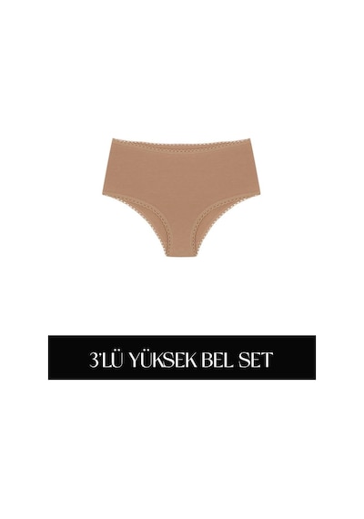 Cotvie Kahve Pamuklu Yüksek Bel 3'lü Set Külot Kahve