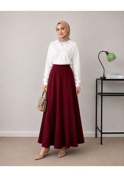 Unika Boutique Kadın Scuba Beli Lastikli Kloş Etek Bordo
