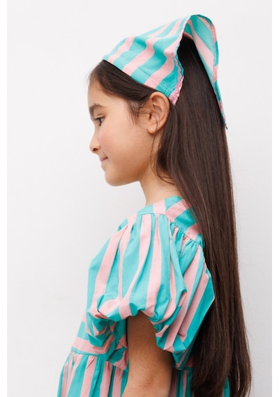 Mint Çizgi Desenli Kız Çocuk Üçgen Bandana Taç Mint