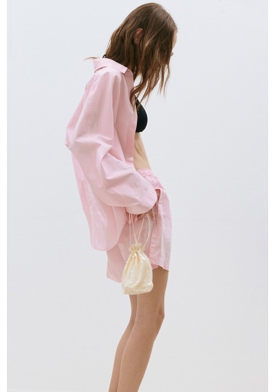 Suud Collection Pembe Klara Yıkamalı Poplin Şort