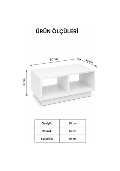 Modern Beyaz Orta Sehpa Açık Raflı Çok Amaçlı Salon Sehpası 90x45x30 Cm Beyaz Beyaz
