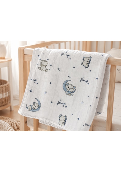 Minora Baby&Kids %100 Pamuk Müslin Bebek Örtüsü Çok Amaçlı Müslin Battaniye - 100 x 100 CM Açık Mavi