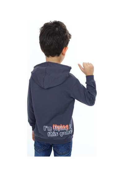 Toontoy Kids Erkek Çocuk Relax Fit Kapüşonlu Cepli Hafif Düşük Omuz Baskılı Sweatshirt Füme