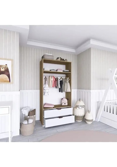 90 Cm Açık Ceviz-beyaz 2 Kapılı 2 Çekmeceli Elbise Dolabı - Gardırop Açık Ceviz & Beyaz 90 Cm Açık Ceviz-beyaz 2 Kapılı 2 Çekmeceli Elbise Dolabı - Gardırop Açık Ceviz & Beyaz