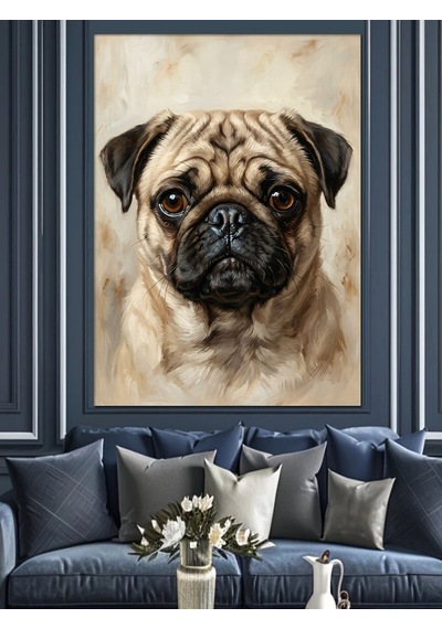 Bakışıyla Güven Veren Pug Köpeği Dekoratif Kanvas - Mdf Ahşap Tablo