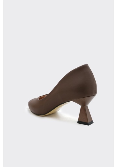 Derinet Kısa Topuk Saten Kadın Stiletto Kahve Saten Kahve Saten