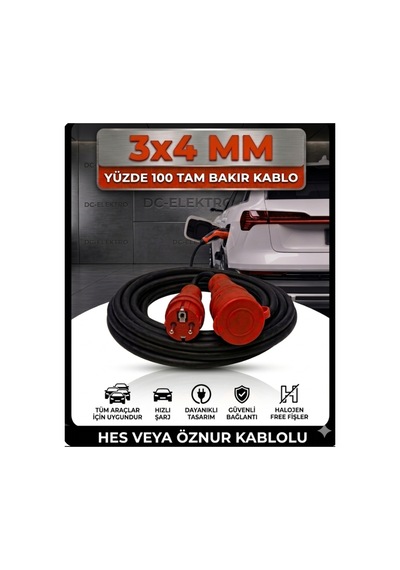Evde Araç Şarjı Uyumlu 20 Metre 3x4 Mm Ttr Tam Bakır Hes Veya Öznur Kablolu Halojen Free Fişli Uzatma Seyyar - 878145673