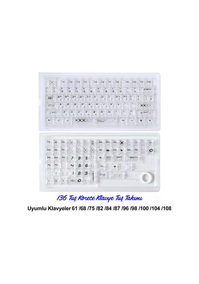 136 Tuşlu Keycaps Beyaz Baskılı, Şeffaf, 136 Tuşlu Korece Yazı Tipi Kutulu Tüm Mekanik-manyetik Klavyeler İle Uyum Sağlamaktadır.