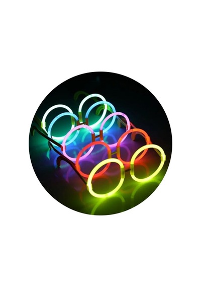 4 Adet Vıp Deluxe Yuvarlak Glow Gözlük Neon Gözlük Işıklı Gözlük Fosfor Gözlük Glow Stick Gözlük Renkli