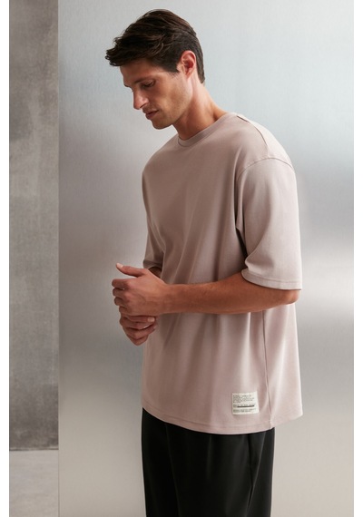 Grimelange Joel Erkek %100 Organik Pamuklu Kalın Kumaşlı Özel Dokulu Etiket Detaylı Oversize Pembe T Pembe