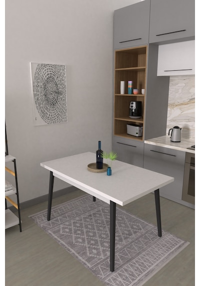 Vilinze Avanos Ahşap Sabit Mdf Beyaz Siyah Mutfak Masası - 80x140 Cm Beyaz-siyah