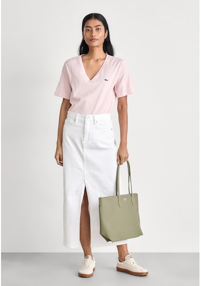 Lacoste Kadın V Yaka T-shirt Classic Logo Nakış Pembe