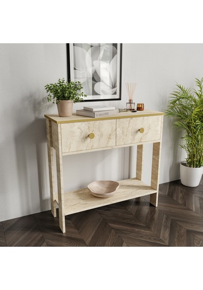 Traverten Desenli Modern Dresuar, 2 Çekmeceli 90cm Mermer Desenli - Tamamı Mdf