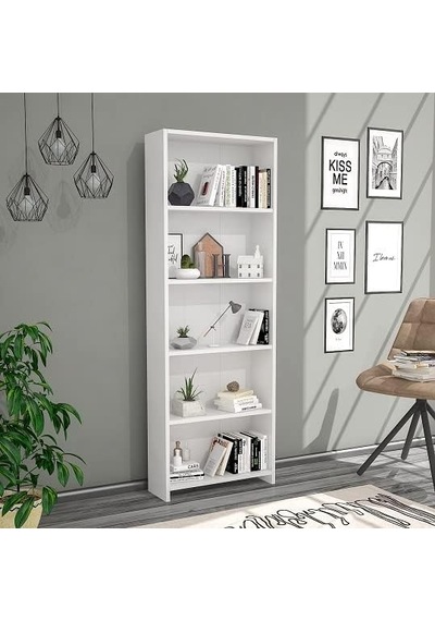 Lilium 5 Raflı Dekoratif Kitaplık Beyaz Çok Renkli