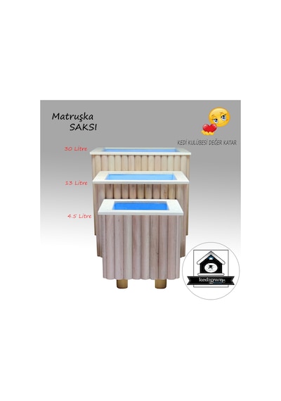 Yalıtımlı - Matruşka 3'lü Ahşap Saksı - Dekoratif Özel