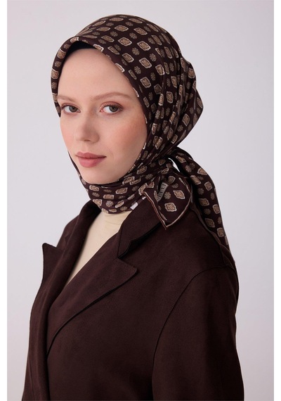Belli İpek Eşarp - 4308-86 Kahverengi Twill