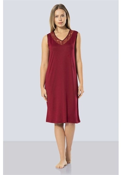 Türen 3285 Dantelli V Yaka Gecelik - Bordo Bordo