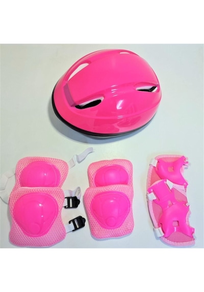Çocuk Kask Paten Kaykay Bisiklet Koruyucu Set Pembe