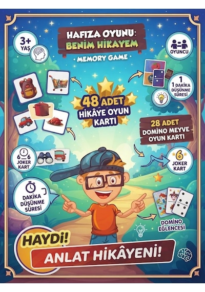 Hafıza Oyunu Benim Hikayem 48 Hikaye Kartı Ve 28 Domino Parçası Eğitici Zeka Geliştirici Kutu Oyunu