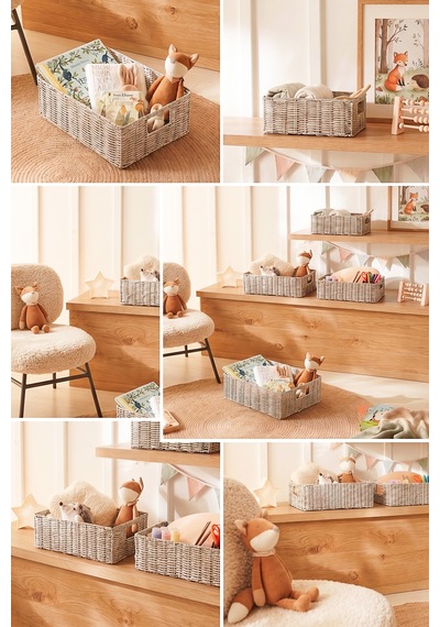 Ocean Home Textile 4'lü Çocuk Odası Yıkanabilir Gri Pp Rattan Sepet Set 30 X 20 X 11 / 33 X 23 X 11 / 36 X 26 X 12 / 39 X 29 X 13 Cm