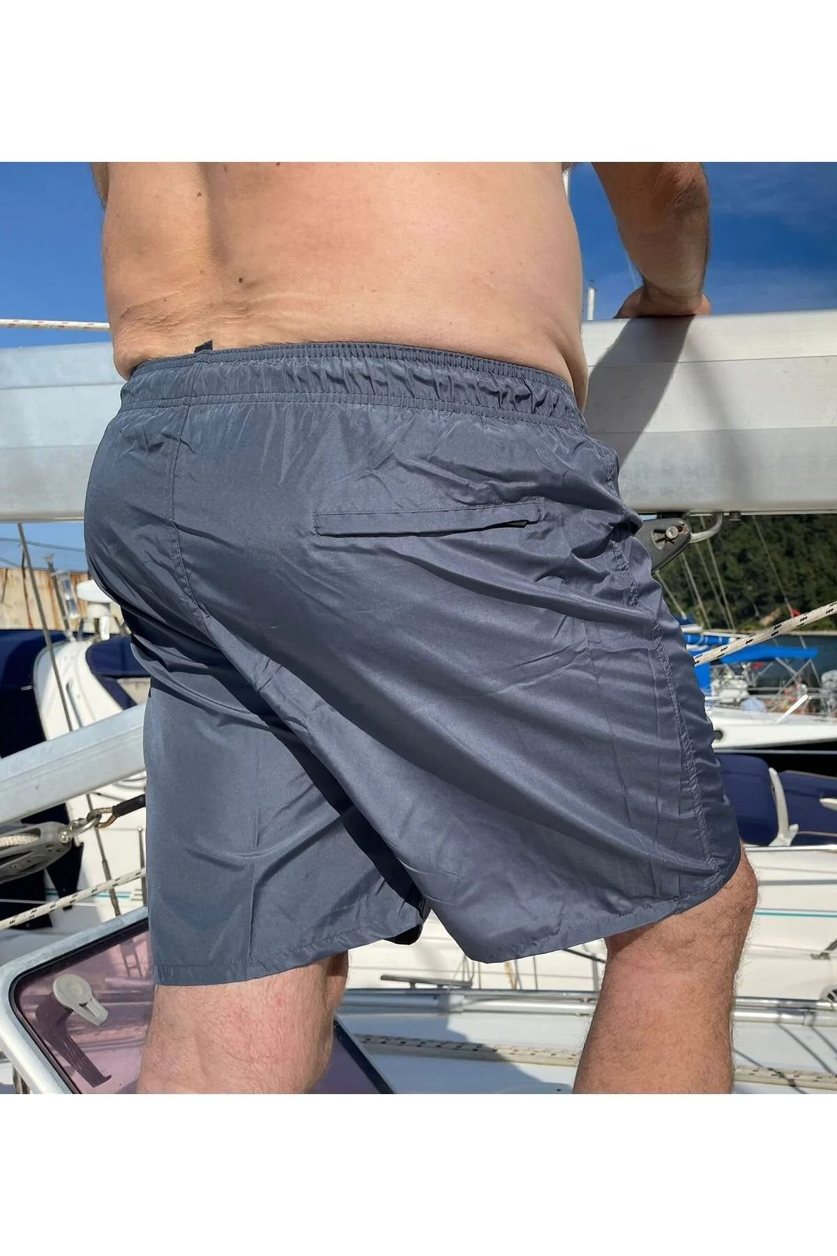 Miami Beach Erkek Büyük Beden Füme Hızlı Kuruyan Kumaş Tek Arka Cepli Standart Boy Mayo Deniz Şortu Füme