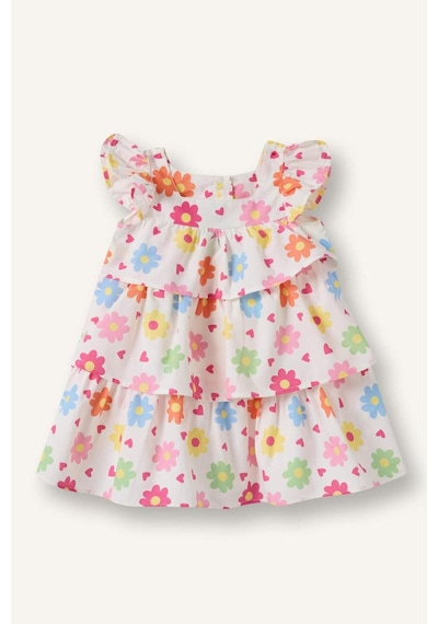 Defacto Çiçekli Kısa Kollu Poplin Elbise Kız Bebek H6741a526hswt34 Beyaz-wt34