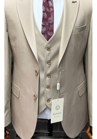 Dupont Classics Erkek Slim Fit 6 Drop Sivri Yaka Yelekli Poliviskon Çift Yırtmaç Takım Elbise Bej Dupont Classics Erkek Slim Fit 6 Drop Sivri Yaka Yelekli Poliviskon Çift Yırtmaç Takım Elbise Bej