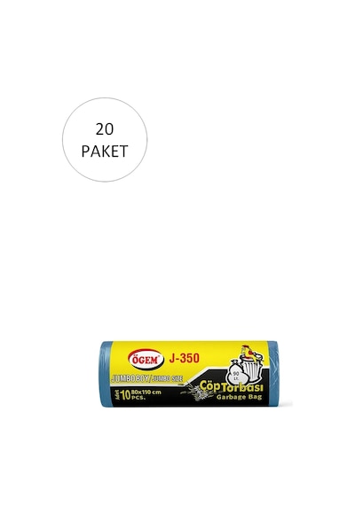 J-350 Jumbo Boy Çöp Torbası 80 X 110 Cm 10 Lu Rulo X 20 Paket 200 Adet Mavi