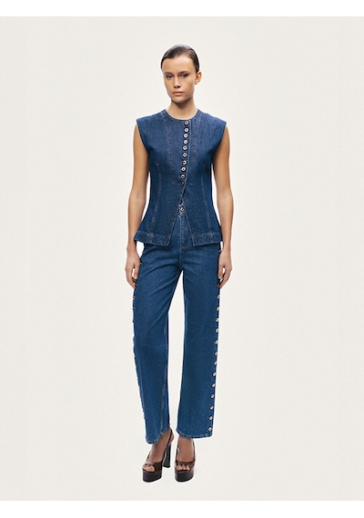 Nocturne Metal Düğme Detaylı Denim Pantolon N26yd18167 Koyu Mavi