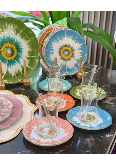 30 Parça Daisy Color Mix Servis Pasta Çay Takımı Gold-5068 Çok Renkli
