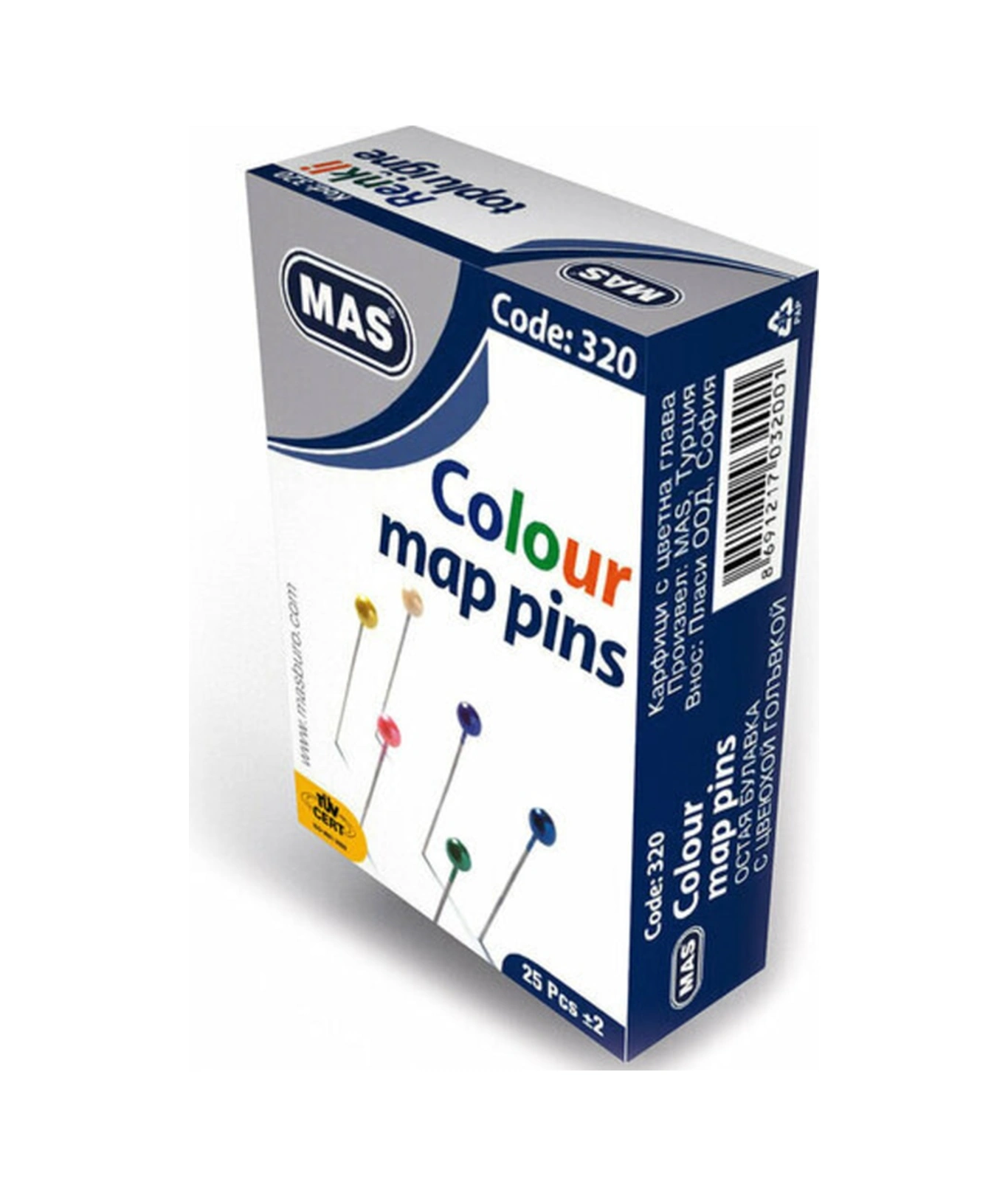 Toplu Iğne Renkli Başlıklı 32mm Kod320 25 Adet X 36 Paket