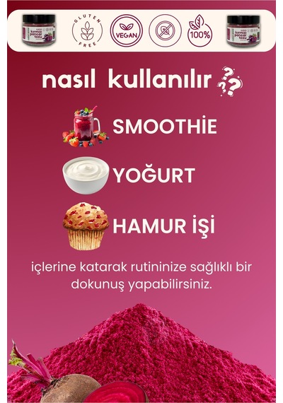 Kırmızı Pancar Tozu 150 Gr Cam Kavanoz - Doğal , Katkısız , Koruyucusuz , Premium Diğer