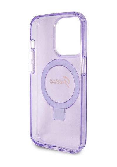 Apple Uyumlu iPhone 15 Pro Kılıf Guess Lisanslı Magsafe Özellikli Simli Ring Standlı