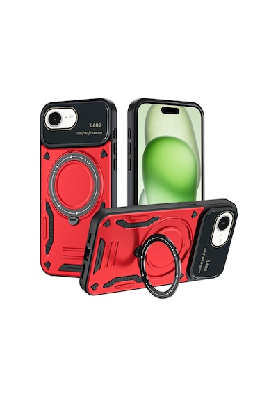 Apple iPhone Uyumlu - 16e Kılıf Joy Lens Standlı Kapak - Kırmızı