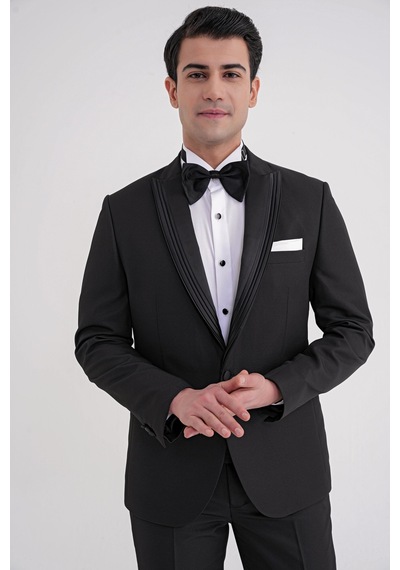 Slim Fit Çift Yıtmaç Fleto Cep Doku Desenli Çıkarılabilir Saten Yaka Siyah Damatlık Smokin Takım Black 083 Ef Siyah Slim Fit Çift Yıtmaç Fleto Cep Doku Desenli Çıkarılabilir Saten Yaka Siyah Damatlık Smokin Takım Black 083 Ef Siyah