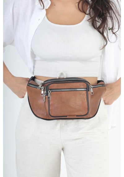 Nahitatyana Unisex Taba Çok Cepli Hakiki Deri Freebag Bel Çantası Ve Omuz Çantası Taba - 121763658 Taba