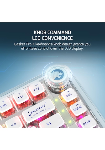Gasket Pro X Kablosuz Mekanik Oyun Klavyesi, %75 Düzen, Üçlü Mod Kablosuz, Bluetooth, Kablo , Rgb, 81 Tuş, Doğrusal Anahtarlar, Akıllı Ekran, Beyaz